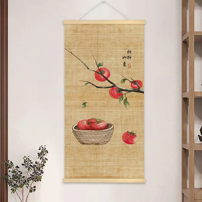 Chinese Bamboo Scroll Tapestry Wall Hanging, Zen Meditation Ink Art for Tea Room Living Room House Decor