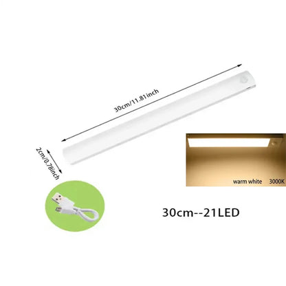 LED Motion Sensor Light Kitchen Lights for Kitchen Bedroom Wardrobe Stair Hallway Restaurant Indoor Rechargeable Strip Wardrobe Lighting Battery Operated Magnetic