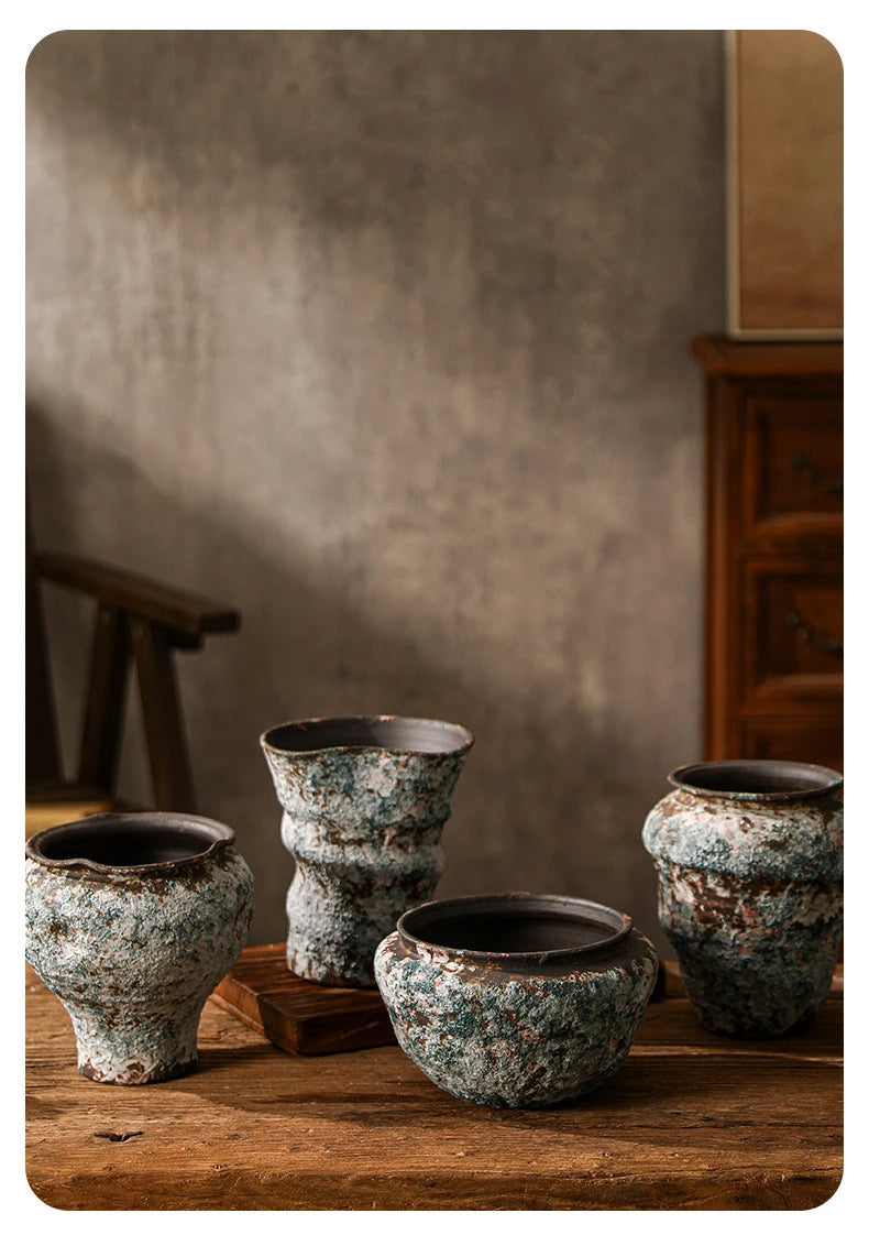 Retro Ceramic Vase Wabi Sabi Style Ikebana Flower Pots Table Decoration Flowers Arrangement Floral Vases Room Aesthetic Decor