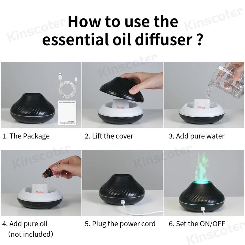 Flame Diffuser Essential Oil Diffuser Aromatherapy Humidifier Ultrasonic Cool Mist Diffuser LED Flame Light Fire Effect Diffuser Night Light Air Purifier Vaporizer Aroma Diffuser Home Office Bedroom Decor Gift