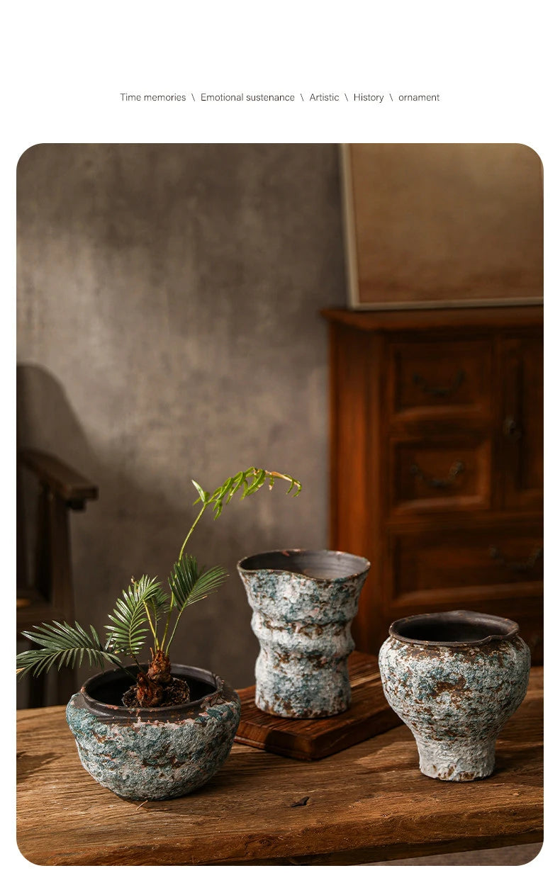 Retro Ceramic Vase Wabi Sabi Style Ikebana Flower Pots Table Decoration Flowers Arrangement Floral Vases Room Aesthetic Decor