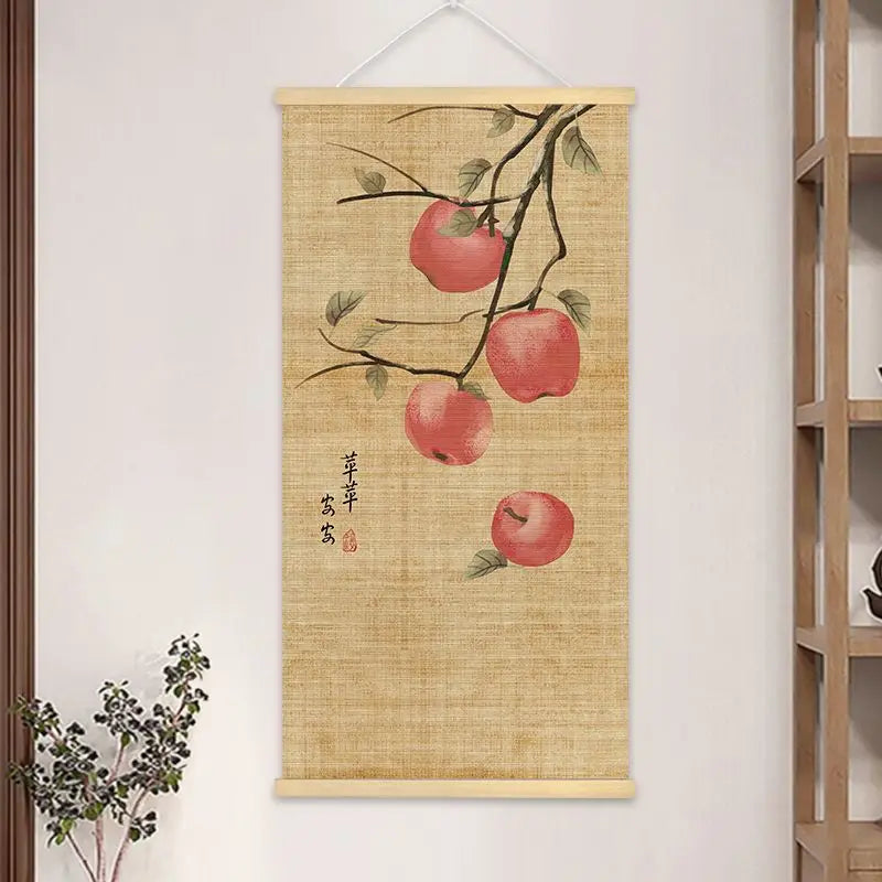 Chinese Bamboo Scroll Tapestry Wall Hanging, Zen Meditation Ink Art for Tea Room Living Room House Decor