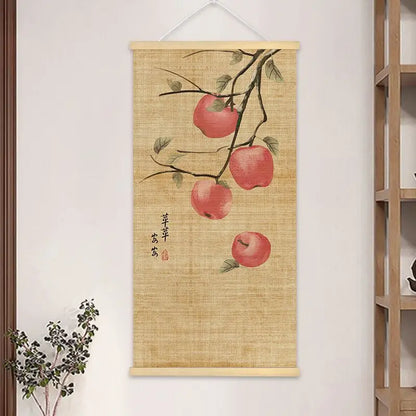 Chinese Bamboo Scroll Tapestry Wall Hanging, Zen Meditation Ink Art for Tea Room Living Room House Decor
