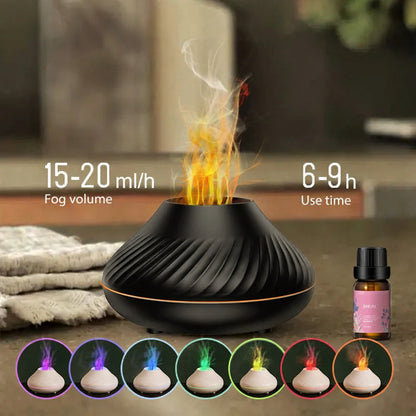 Flame Diffuser Essential Oil Diffuser Aromatherapy Humidifier Ultrasonic Cool Mist Diffuser LED Flame Light Fire Effect Diffuser Night Light Air Purifier Vaporizer Aroma Diffuser Home Office Bedroom Decor Gift