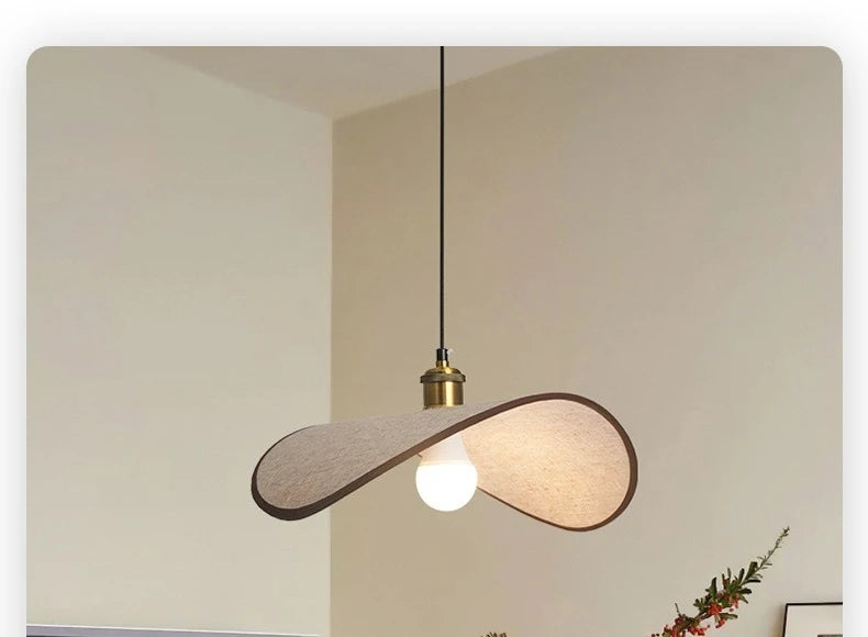 Wabi-Sabi Straw Hat Pendant Lamp, Modern Retro Fabric Lamp for Dining Room, Teahouse, Homestay Decor