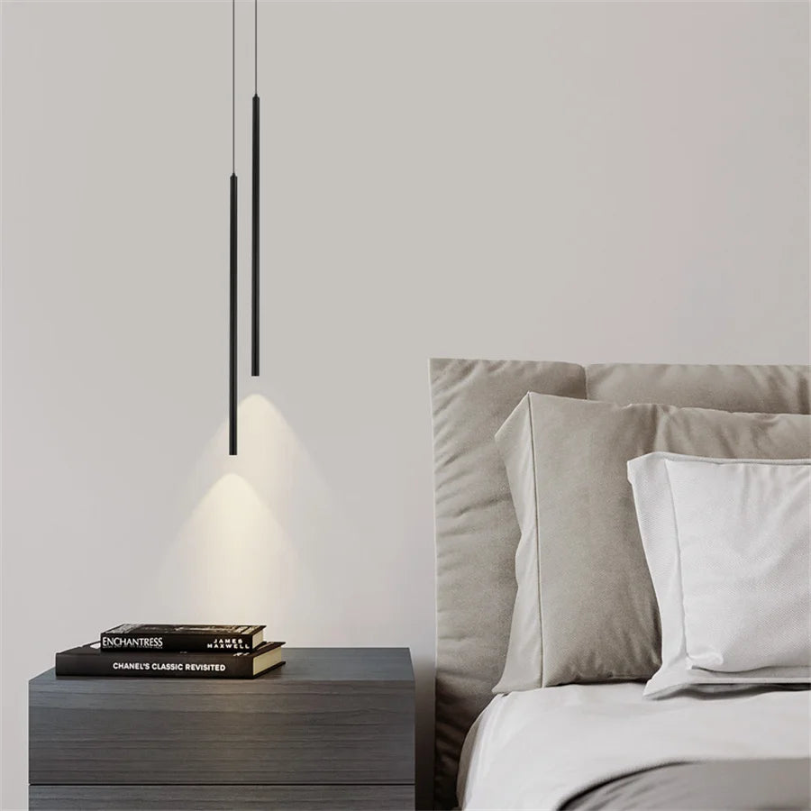 Superfine 2CM Led Pendant Lights Long Tube Hanging Lamp Kitchen Island Dining Room Table Pendant Lamp Bedroom Bedside Droplight