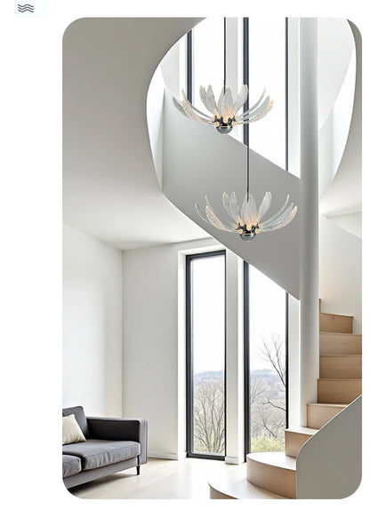 Modern Acrylic Lotus Flower Iron Art LED Chandelier Indoor Lighting Fixture for Dining Room Foyer Hotel Loft Stairs
