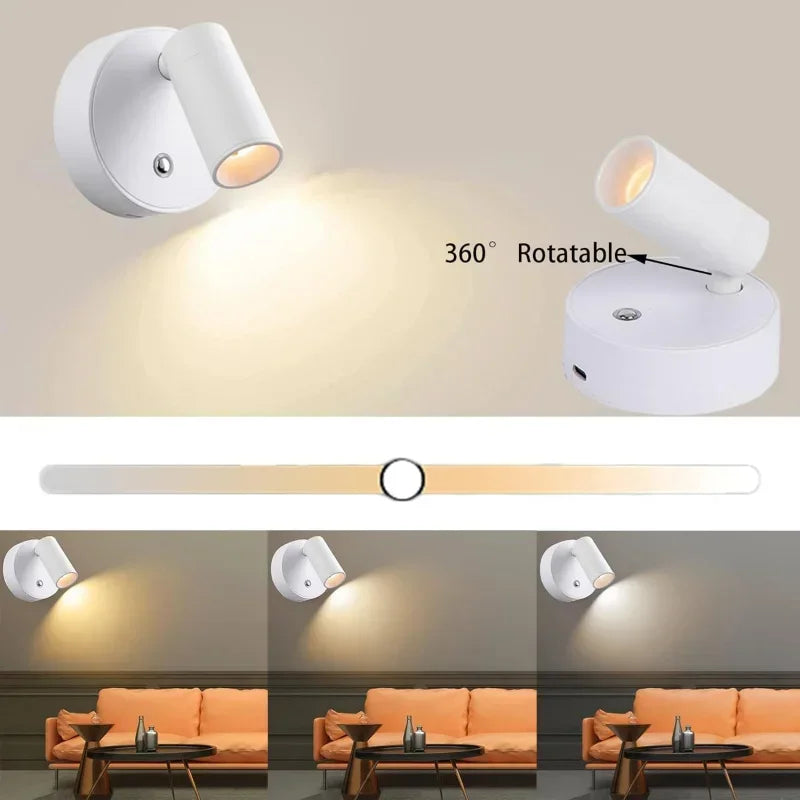 Luxury Modern LED Wall Sconce Magnetic Base Adjustable Rotatable Spotlight for Bedroom Bedside Reading Light Living Room Accent Cabinet Closet Table Lamp Warm White USB Rechargeable wireless Battery Operated Touch Dimmable Home Décor Night Light