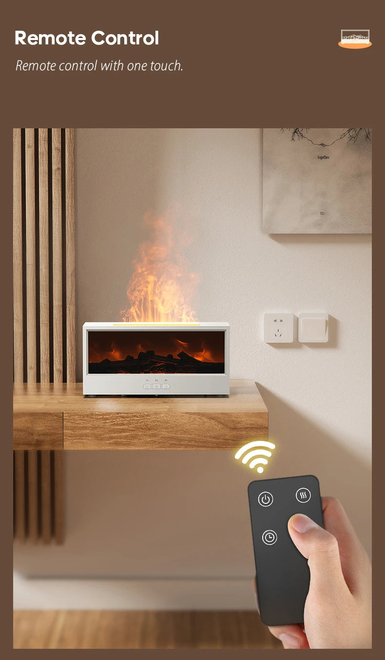 Fireplace Flame Diffuser Essential Oil Diffuser Aromatherapy Humidifier Ultrasonic Cool Mist Diffuser LED Flame Light Fire Effect Diffuser Night Light Air Purifier Vaporizer Aroma Diffuser Home Office Bedroom Decor Gift