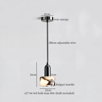 IWHD Bulgari Marble LED Pendant Lights Fixture Bedside Cafe Living Room Kitchen Loft Iron Socket Hanging Lamp Lighting Luminaire