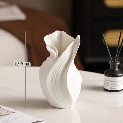 17.5cm Nordic Ceramic Vase Abstract Grass Dried Real Flower Living Dinning Room Cabinet Office Desktop Decoration Gift