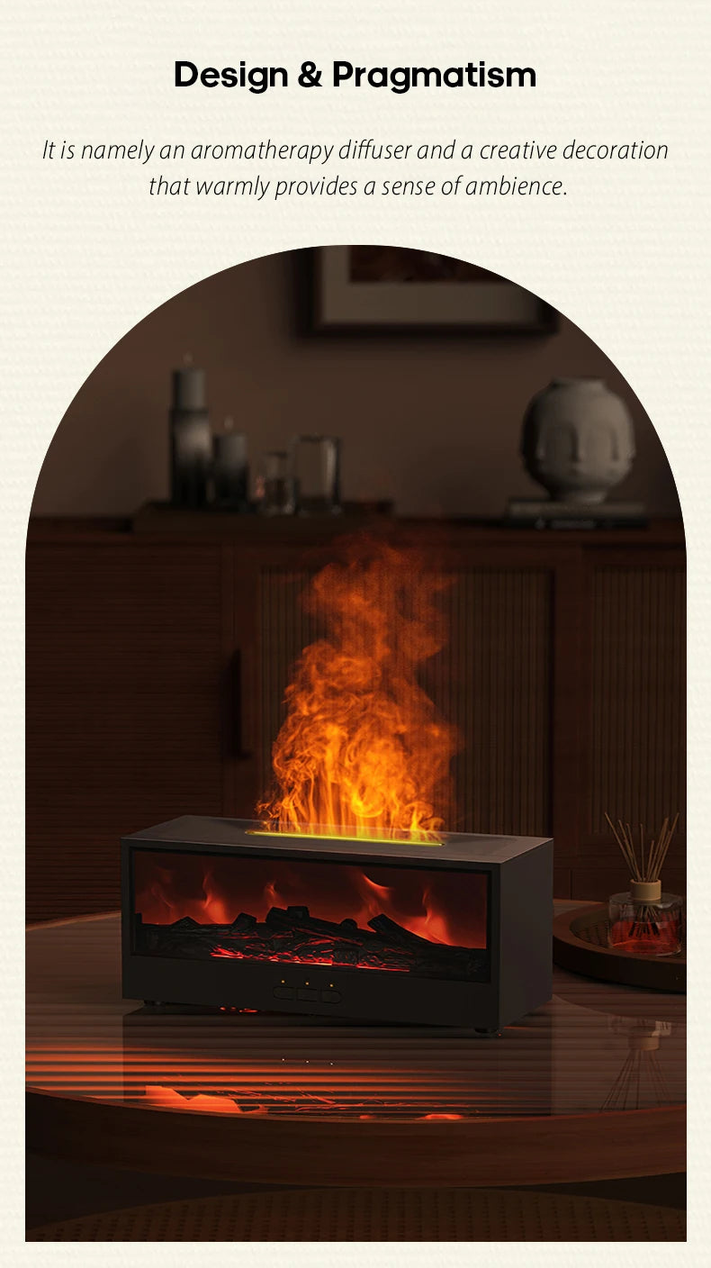 Fireplace Flame Diffuser Essential Oil Diffuser Aromatherapy Humidifier Ultrasonic Cool Mist Diffuser LED Flame Light Fire Effect Diffuser Night Light Air Purifier Vaporizer Aroma Diffuser Home Office Bedroom Decor Gift