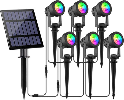 Solar Spot Lights Outdoor LED Solar Garden Lights RGB Color Changing Landscape Lighting Waterproof IP65 Solar Powered Spotlights for Yard Lawn Pathway Driveway Patio Tree Up light Warm White Cold light