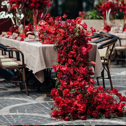 Red Rose Anthurium Table Runner Sofa Floor Flower Arrangement Luxuy 5D Wedding Backdrop Decor Flower Row Event Table Centerpiece
