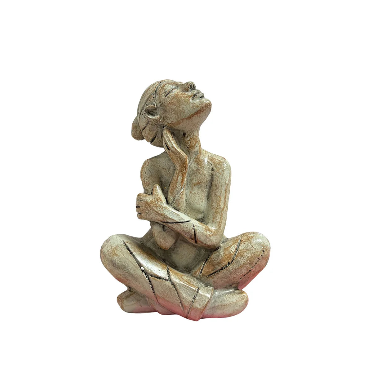 1Pc Resin Statue Ornament, Home Decoration, Tabletop Ornament, the Statue Depicts a Figure Sitting Cross-Legged, with Head Raised and Hands Holding the Body, Showing a Calm, Reflective/Enjoyable Pose, Perfect for Home Decorat