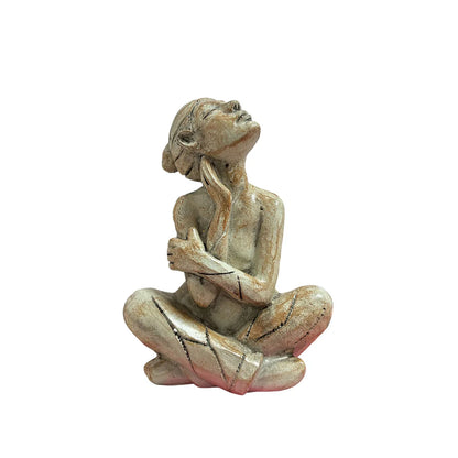 1Pc Resin Statue Ornament, Home Decoration, Tabletop Ornament, the Statue Depicts a Figure Sitting Cross-Legged, with Head Raised and Hands Holding the Body, Showing a Calm, Reflective/Enjoyable Pose, Perfect for Home Decorat