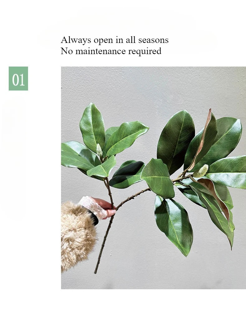 70CM Artificial Magnolia Leaves in Stock for Home Decoration White Bowls Flower Buds Leaf Shop Windows Magnolia Branches