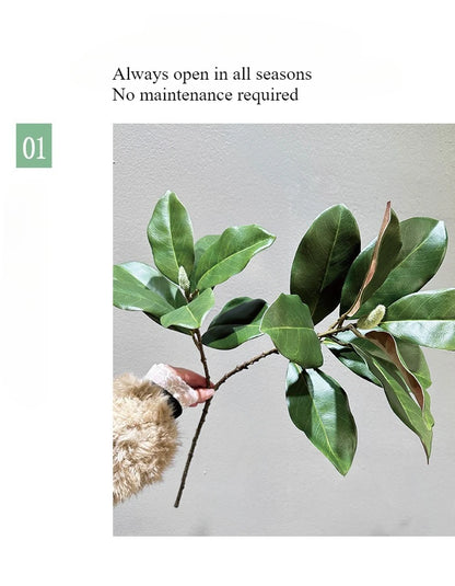 70CM Artificial Magnolia Leaves in Stock for Home Decoration White Bowls Flower Buds Leaf Shop Windows Magnolia Branches