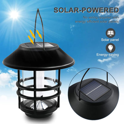 Solar Lantern Outdoor Hanging Lantern Flickering Flame Solar Lights Waterproof IP44 Garden Lights Patio Lights Porch Lights Wall Mounted Fence Lights Dusk to Dawn Auto On Off LED Lantern Decorative Outdoor Lighting Warm Light