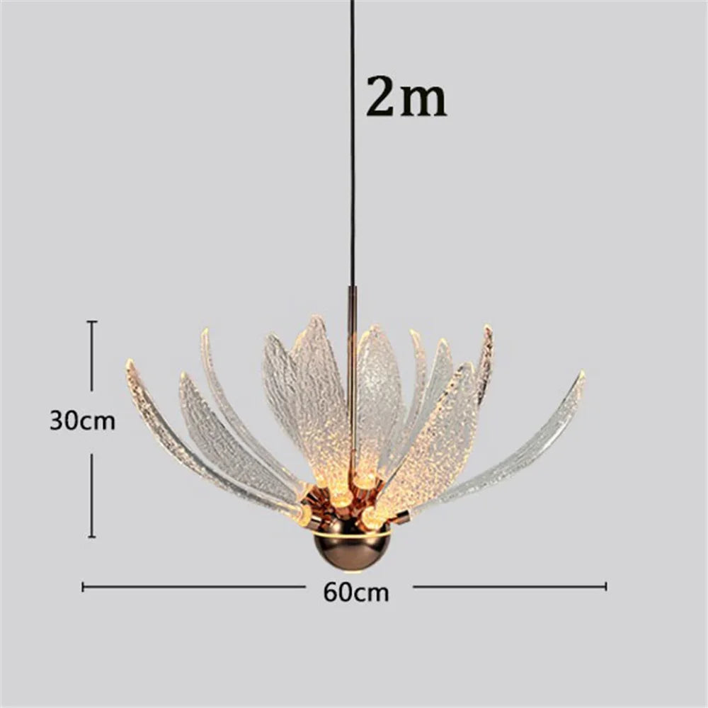 Modern Acrylic Lotus Flower Iron Art LED Chandelier Indoor Lighting Fixture for Dining Room Foyer Hotel Loft Stairs