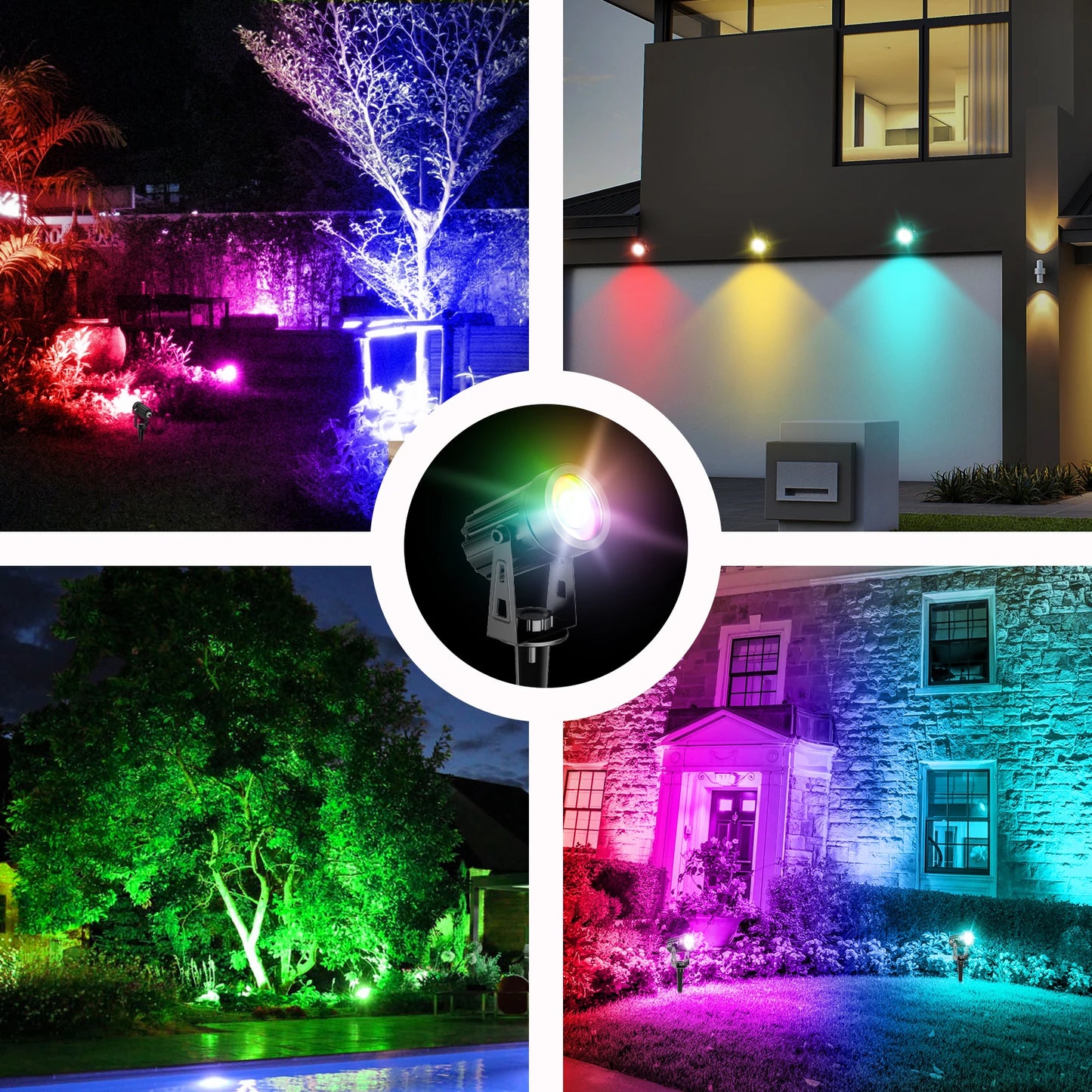 Solar Spot Lights Outdoor LED Solar Garden Lights RGB Color Changing Landscape Lighting Waterproof IP65 Solar Powered Spotlights for Yard Lawn Pathway Driveway Patio Tree Up light Warm White Cold light