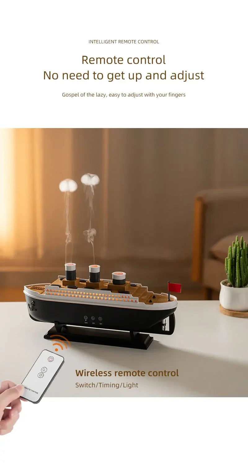 Ship Humidifier Essential Oil Diffuser Aromatherapy Ultrasonic Cool Mist Humidifier LED Night Light Titanic Steamer Boat Diffuser Home Office Bedroom Decor Air Purifier Vaporizer Aroma Diffuser Gift