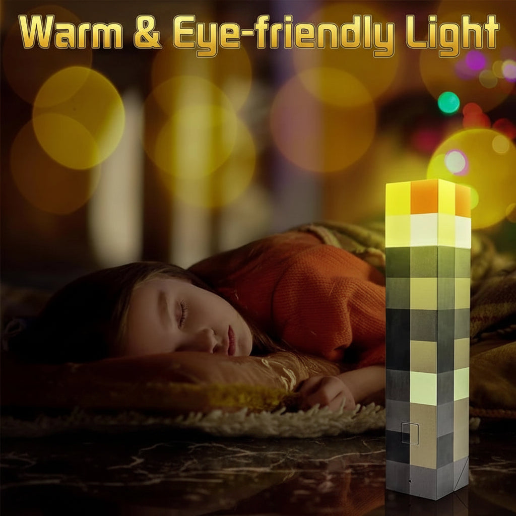 MC Game Torch Light Brownstone USB LED Night Light Rechargeable Bedroom Decoration Table Lamp Gift Lamp for Kids Bedside Lamp