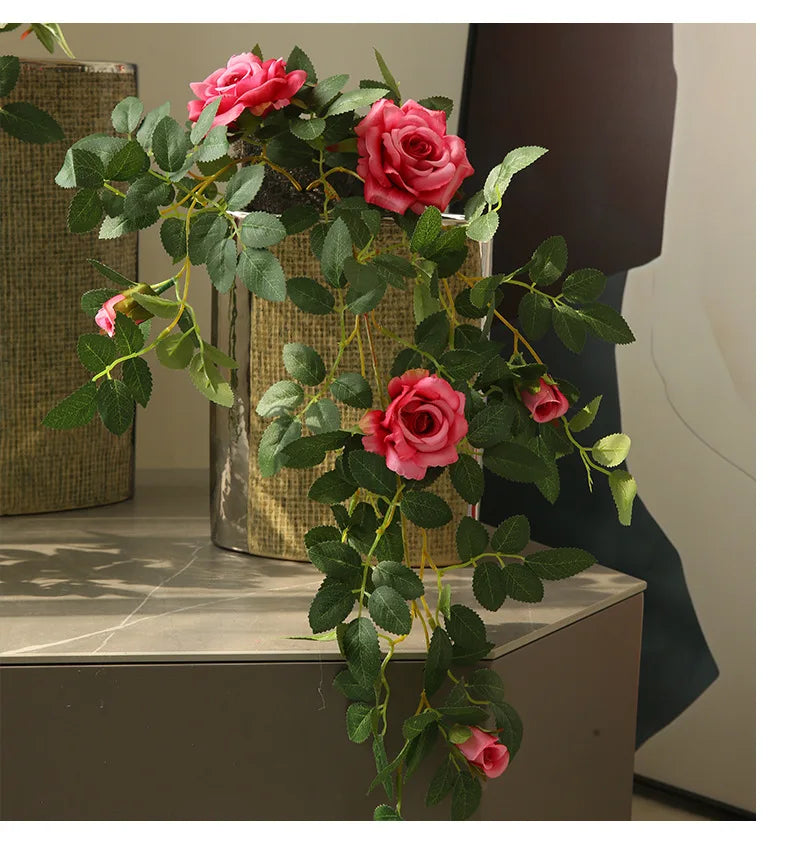 Artificial Green Plant Rose Vine Rattan Garden Home Deco Christmas Tree Props DIY Background Flower Wall Material Window Display