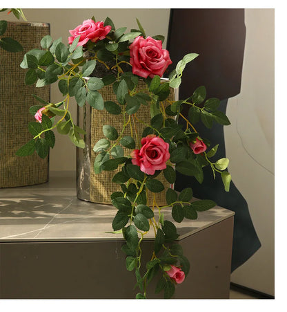 Artificial Green Plant Rose Vine Rattan Garden Home Deco Christmas Tree Props DIY Background Flower Wall Material Window Display