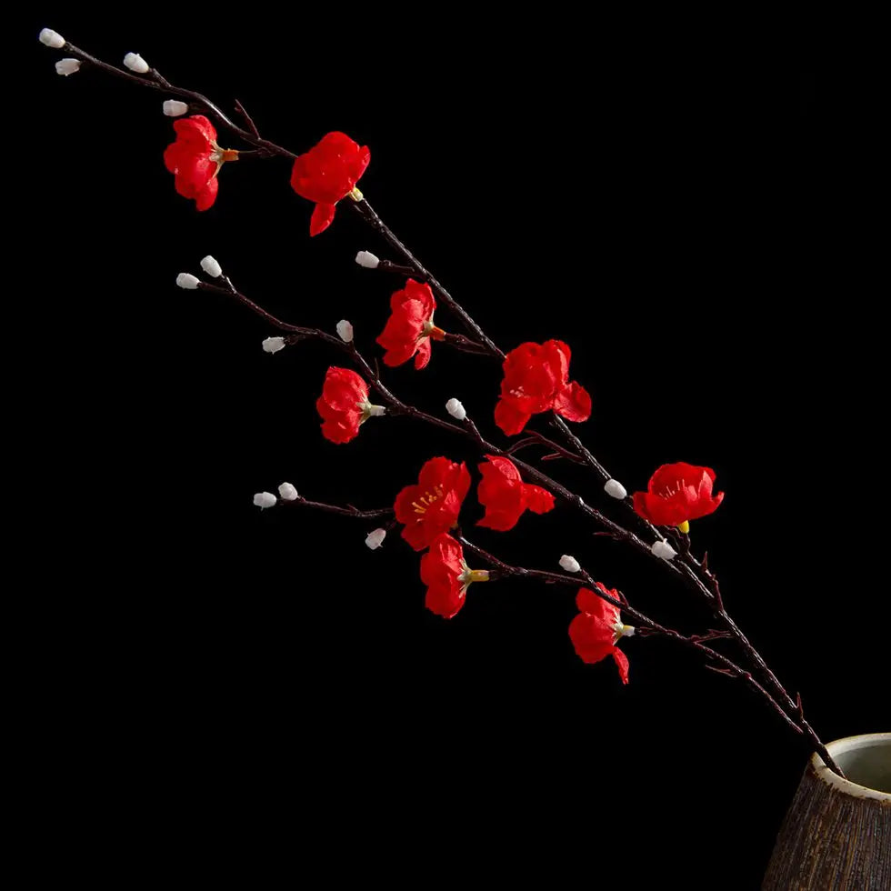 Artificial Flowers Silk Plum Blossom Peach Branch Newyear Christmas Home Vase Table Outdoor Garden Wedding Party Decor DIY Gifts