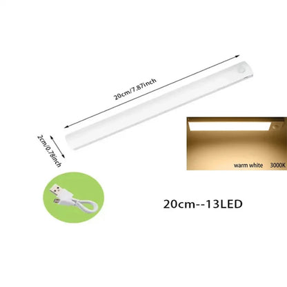 LED Motion Sensor Light Kitchen Lights for Kitchen Bedroom Wardrobe Stair Hallway Restaurant Indoor Rechargeable Strip Wardrobe Lighting Battery Operated Magnetic