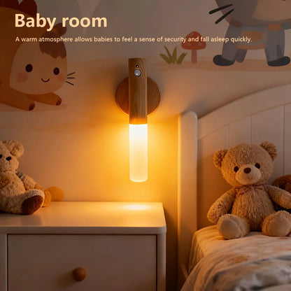 Motion Sensor Night Light LED Rechargeable Magnetic Wall Lamp Wireless Battery Operated Stick On Lights for Living room Hallway Bedroom Stairs Bathroom Cabinets Decor Kitchen Under Cabinet Light Warm White Dimmable USB Charging