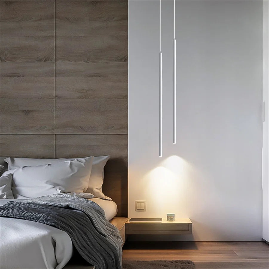 Superfine 2CM Led Pendant Lights Long Tube Hanging Lamp Kitchen Island Dining Room Table Pendant Lamp Bedroom Bedside Droplight