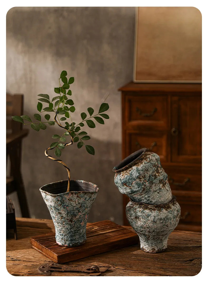 Retro Ceramic Vase Wabi Sabi Style Ikebana Flower Pots Table Decoration Flowers Arrangement Floral Vases Room Aesthetic Decor