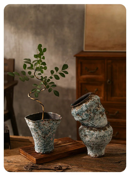 Retro Ceramic Vase Wabi Sabi Style Ikebana Flower Pots Table Decoration Flowers Arrangement Floral Vases Room Aesthetic Decor