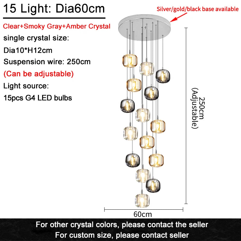 Modern Nordic LED Crystal Chandelier Luxury Pendant Light For Living Room Bedroom Dining Room Attic Kitchen Home Lustre Lamp