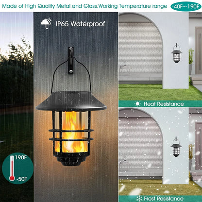 Solar Lantern Outdoor Hanging Lantern Flickering Flame Solar Lights Waterproof IP44 Garden Lights Patio Lights Porch Lights Wall Mounted Fence Lights Dusk to Dawn Auto On Off LED Lantern Decorative Outdoor Lighting Warm Light