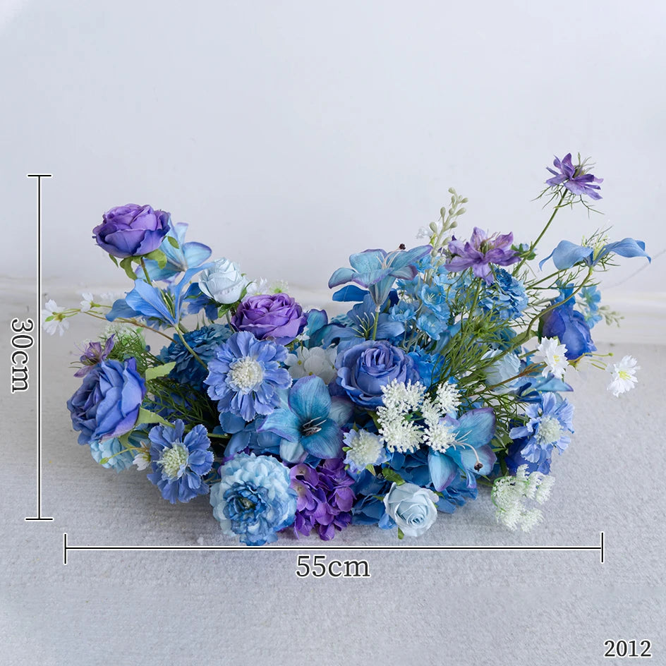 Style Hang Flower Row Floral Arrangement Blue-white Wedding Backdrop Deco Road Leading Flower Ball Centerpiece Welcome Sign Prop