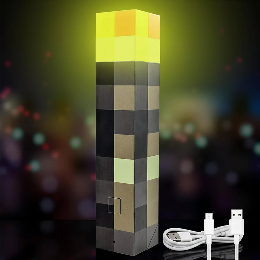 MC Game Torch Light Brownstone USB LED Night Light Rechargeable Bedroom Decoration Table Lamp Gift Lamp for Kids Bedside Lamp
