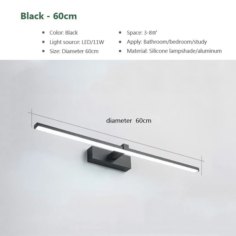 Luxury LED Bathroom Vanity Light Modern Linear Mirror Light Black Wall Lamp Makeup Lighting Fixture Bedroom Washroom Hotel Home Decor