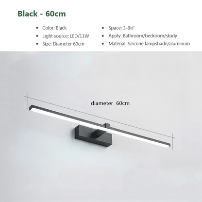 Luxury LED Bathroom Vanity Light Modern Linear Mirror Light Black Wall Lamp Makeup Lighting Fixture Bedroom Washroom Hotel Home Decor