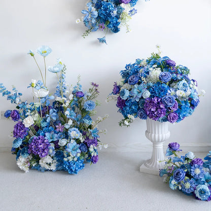 Style Hang Flower Row Floral Arrangement Blue-white Wedding Backdrop Deco Road Leading Flower Ball Centerpiece Welcome Sign Prop