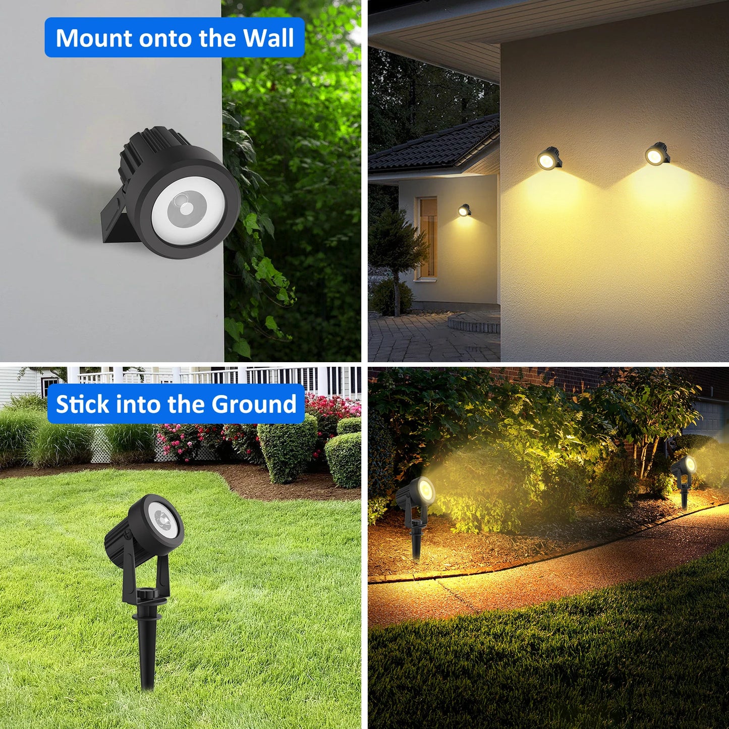 Solar Spot Lights Outdoor LED Solar Garden Lights RGB Color Changing Landscape Lighting Waterproof IP65 Solar Powered Spotlights for Yard Lawn Pathway Driveway Patio Tree Up light Warm White Cold light