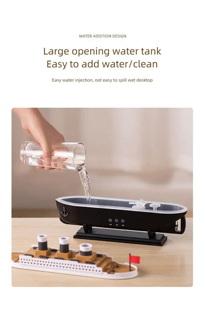 Ship Humidifier Essential Oil Diffuser Aromatherapy Ultrasonic Cool Mist Humidifier LED Night Light Titanic Steamer Boat Diffuser Home Office Bedroom Decor Air Purifier Vaporizer Aroma Diffuser Gift