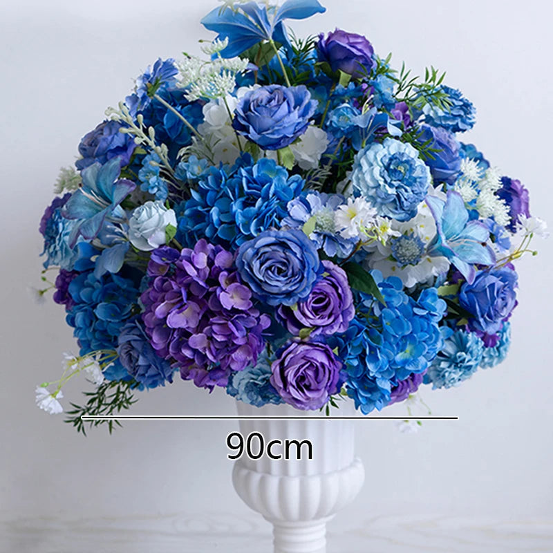 Style Hang Flower Row Floral Arrangement Blue-white Wedding Backdrop Deco Road Leading Flower Ball Centerpiece Welcome Sign Prop