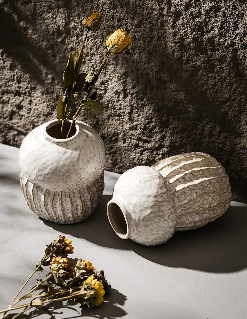 Gourd Shape Vase Ceramic Flowerpot Retro Objects Home Living Room Desktop Decoration Accessories Boho Modern Art Nordic