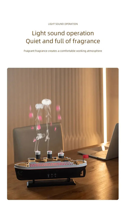 Ship Humidifier Essential Oil Diffuser Aromatherapy Ultrasonic Cool Mist Humidifier LED Night Light Titanic Steamer Boat Diffuser Home Office Bedroom Decor Air Purifier Vaporizer Aroma Diffuser Gift