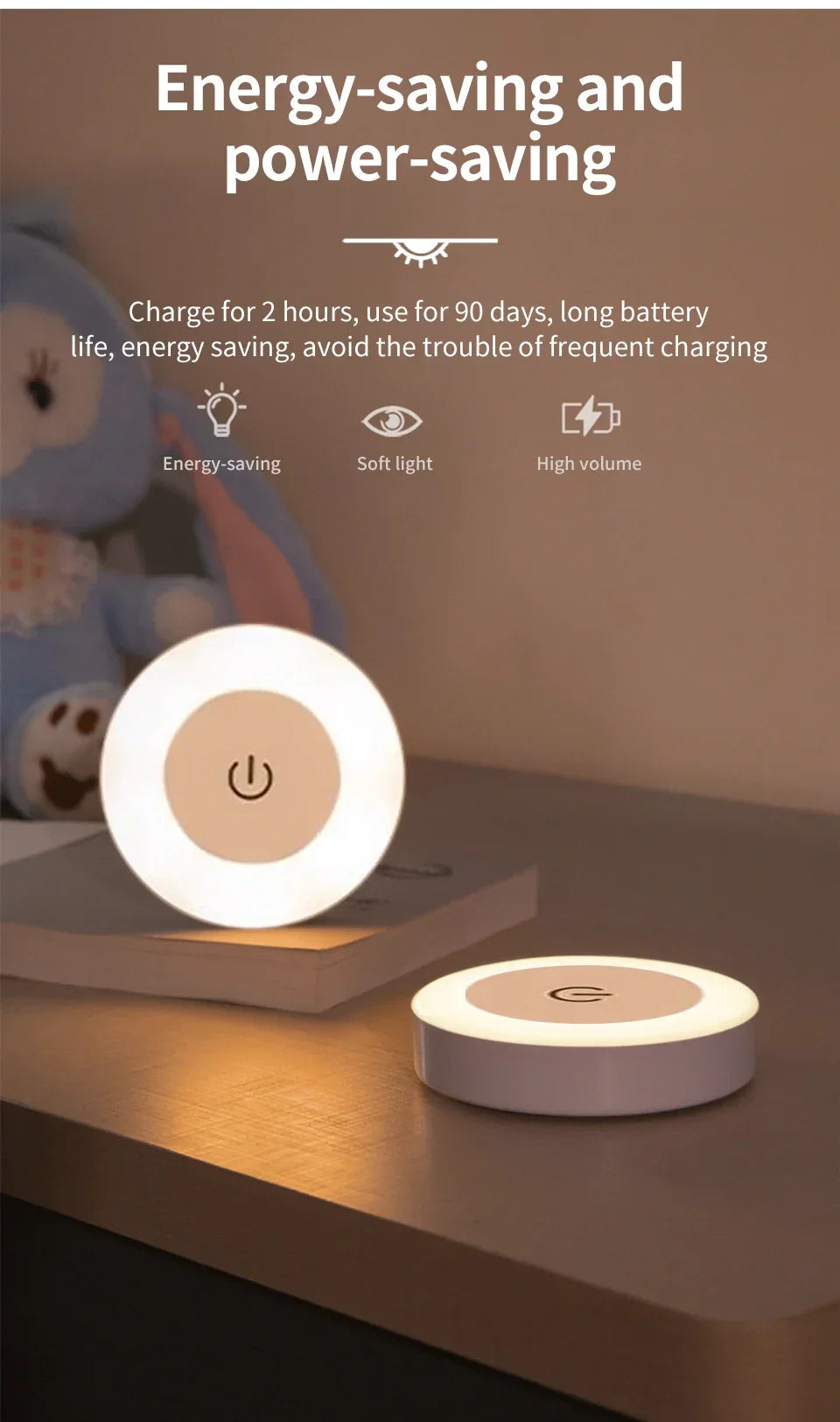 Luxury Touch LED Night Light Rechargeable Wireless Wall Sconce for Bedroom Closet Cabinet Living Room Hallway Nursery Warm White Dimmable Puck Light Battery Operated Tap Light Under Cabinet Stairway Wardrobe Bathroom Kitchen Home Décor