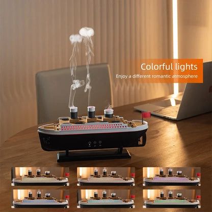 Ship Humidifier Essential Oil Diffuser Aromatherapy Ultrasonic Cool Mist Humidifier LED Night Light Titanic Steamer Boat Diffuser Home Office Bedroom Decor Air Purifier Vaporizer Aroma Diffuser Gift
