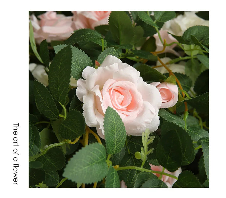 Artificial Green Plant Rose Vine Rattan Garden Home Deco Christmas Tree Props DIY Background Flower Wall Material Window Display